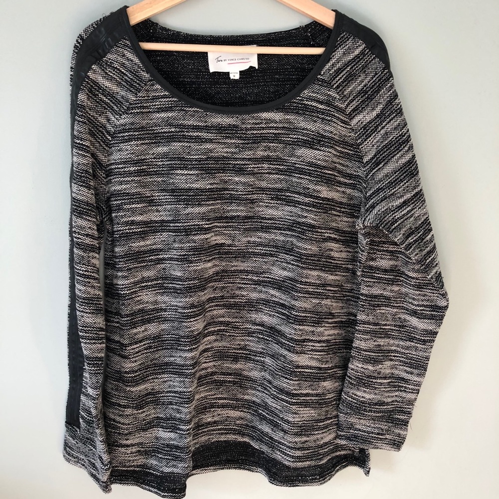 Two by Vince Camuto Faux Leather Trimmed Top